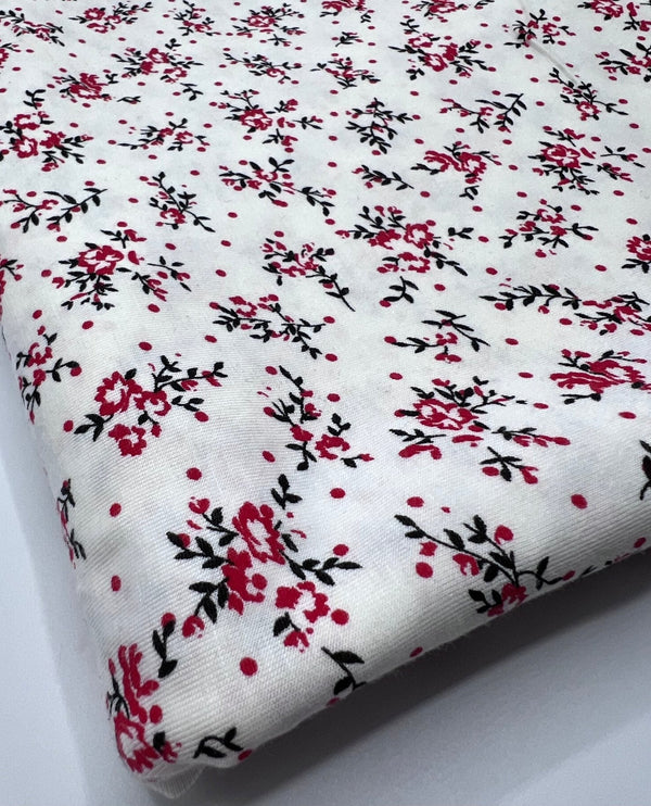 Red Spot Floral Print Viscose Elastane Fabric