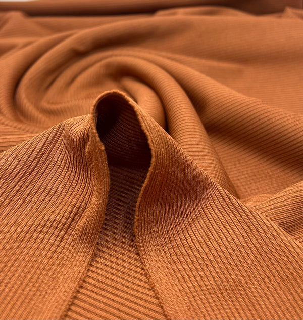 Rust 2X1 Fine Rib Stretch Fabric