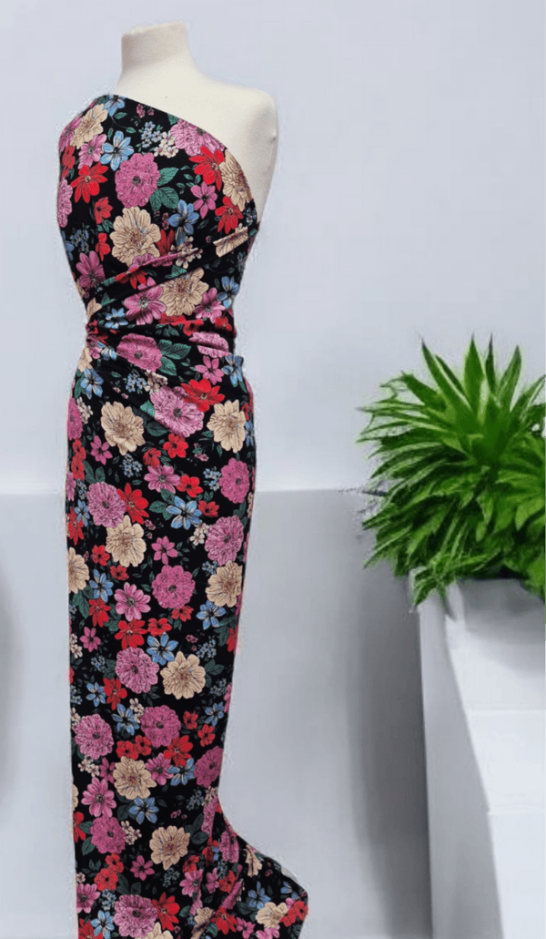 Sketch Floral Print Lightweight Bubble Crepe Fabric