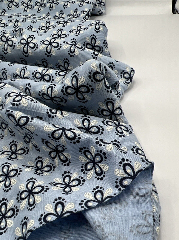 Sky Blue Floral Print Viscose Elastane Fabric