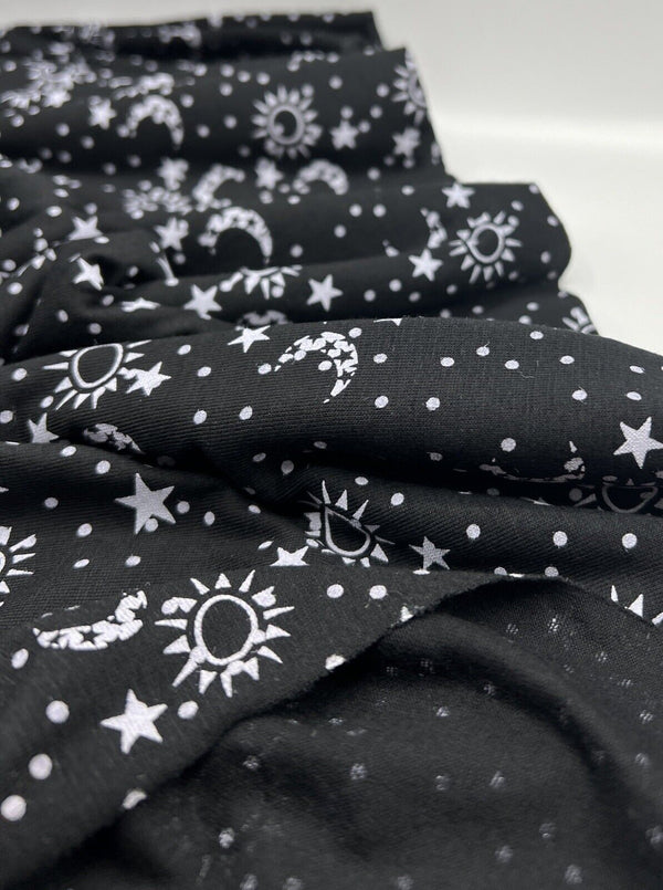 Star Moon Print Viscose Elastane Fabric