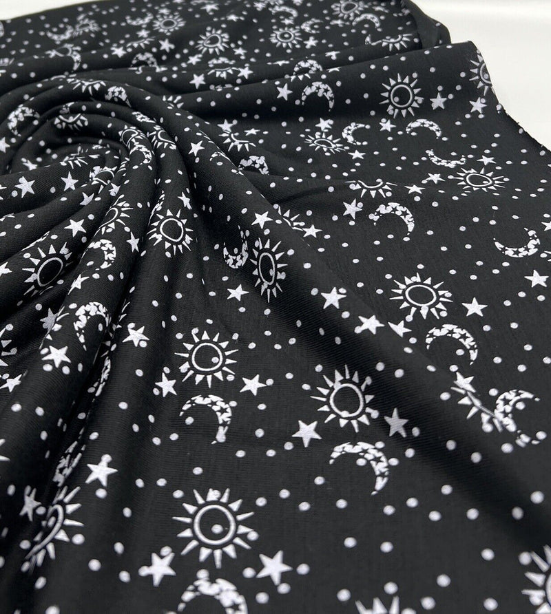 Star Moon Print Viscose Elastane Fabric