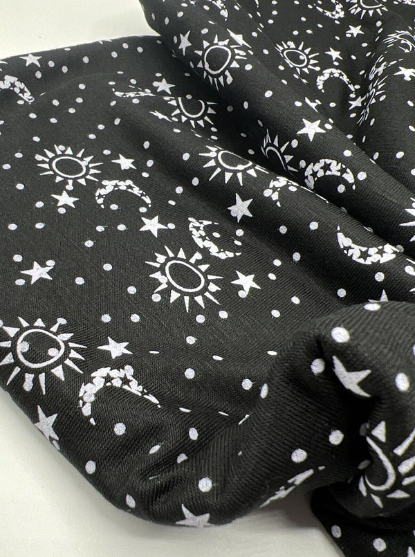 Star Moon Print Viscose Elastane Fabric