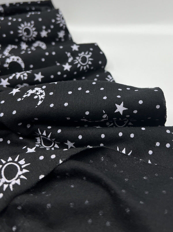 Star Moon Print Viscose Elastane Fabric