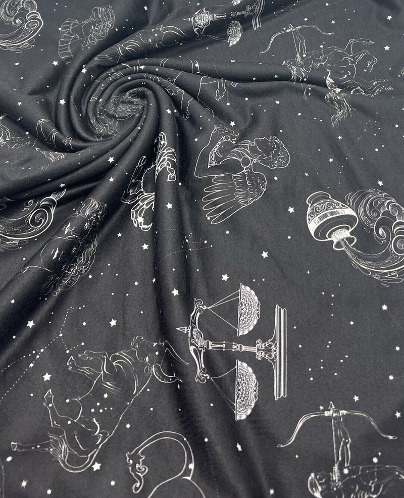 Star Sign Print Spun Poly Stretch Fabric