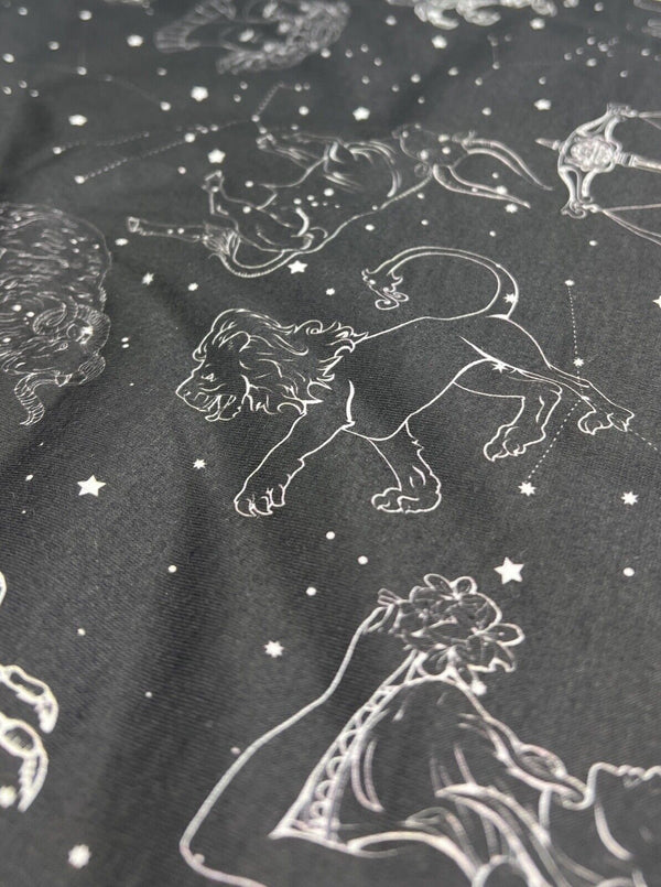 Star Sign Print Spun Poly Stretch Fabric
