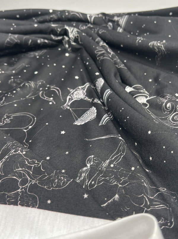 Star Sign Print Spun Poly Stretch Fabric