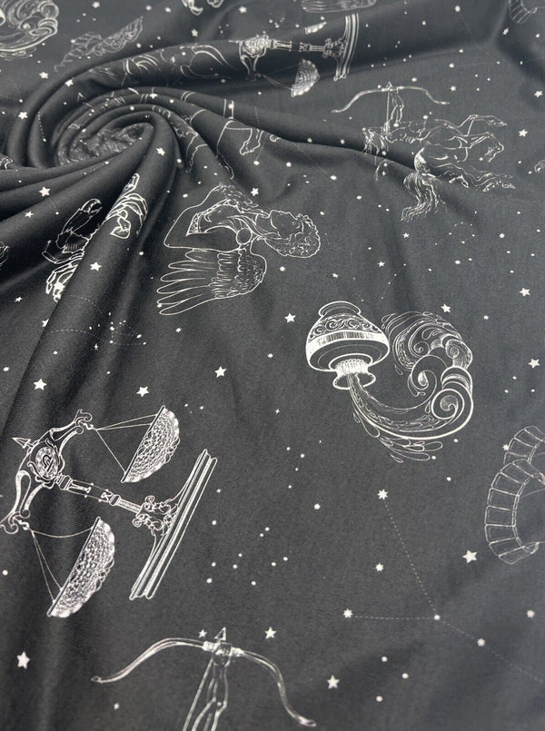 Star Sign Print Spun Poly Stretch Fabric