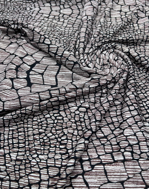 Stone Black Animal Mix Print Soft Touch 4 Way Stretch Fabric