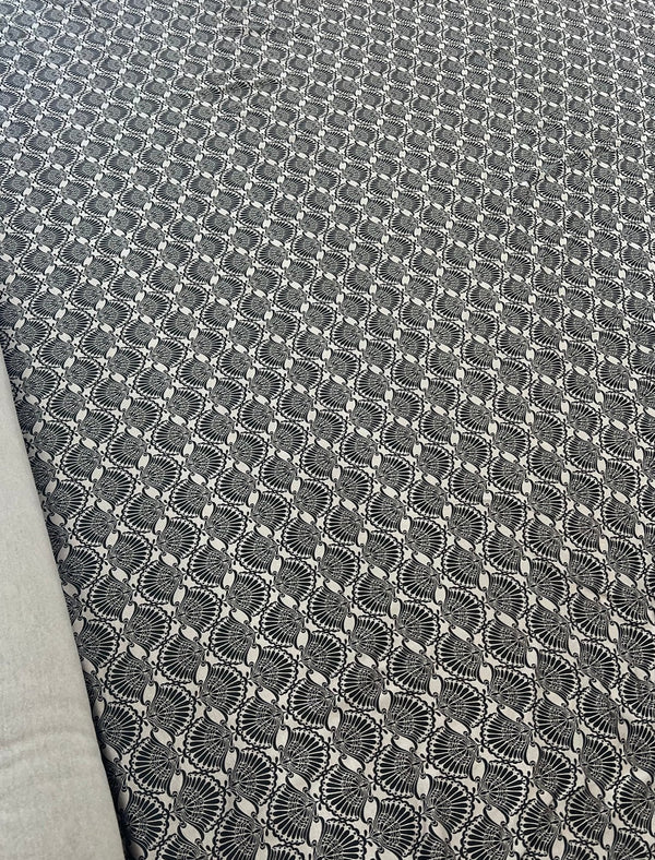Stone Black Print Viscose Elastane 4 Way Stretch Fabric