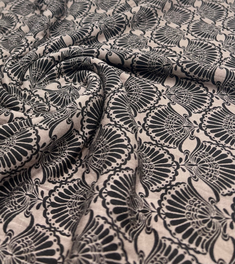 Stone Black Print Viscose Elastane 4 Way Stretch Fabric