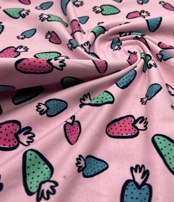 Strawberry Doodle Sweatshirting Cotton Lycra 2 Way Stretch