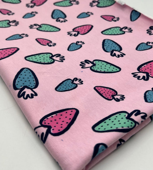 Strawberry Doodle Sweatshirting Cotton Lycra 2 Way Stretch