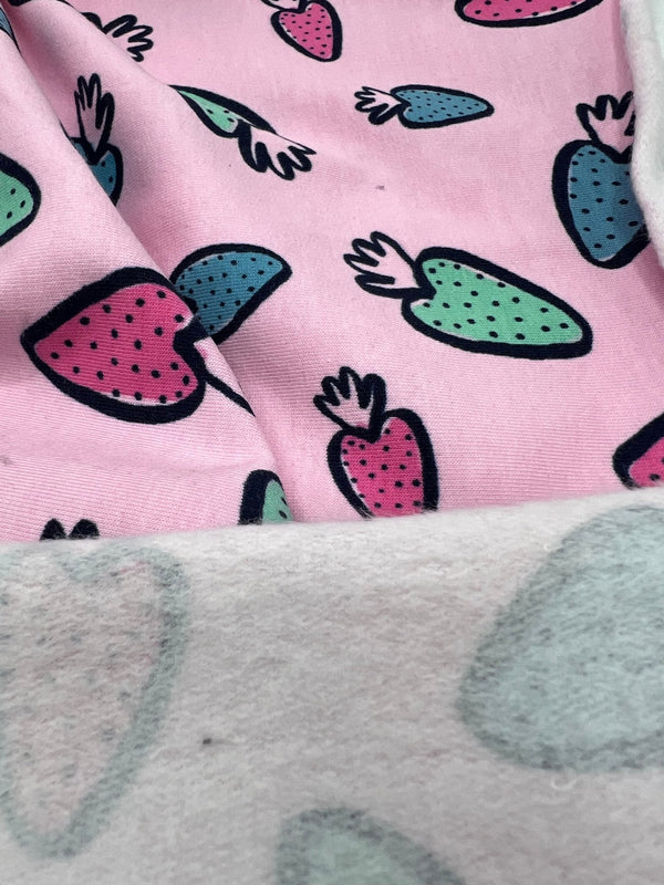 Strawberry Doodle Sweatshirting Cotton Lycra 2 Way Stretch