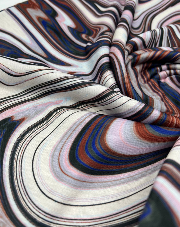 Swirl Mix Print Spun Poly Stretch Fabric