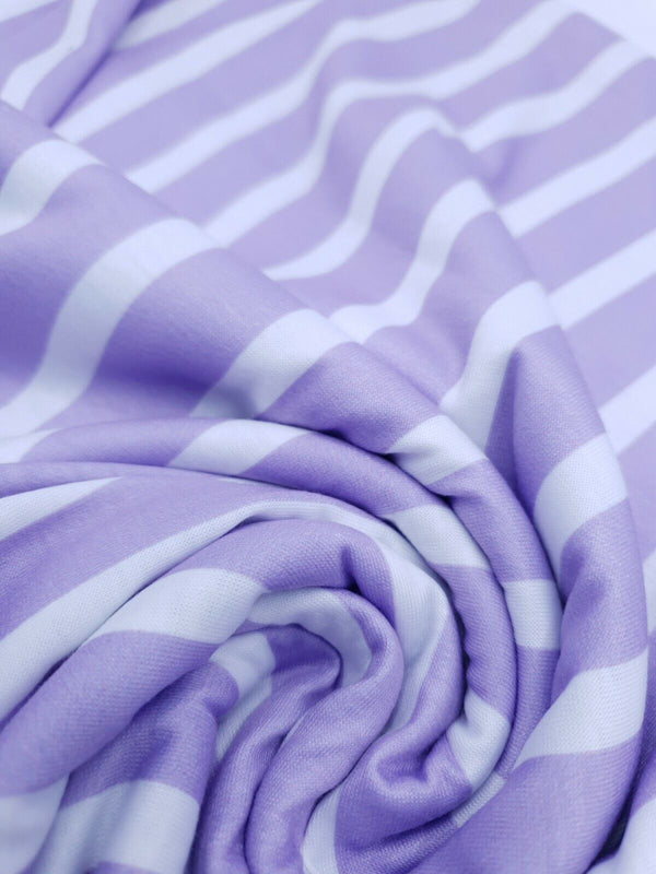 Vertical Stripe Lilac Print Spun Poly Stretch Fabric