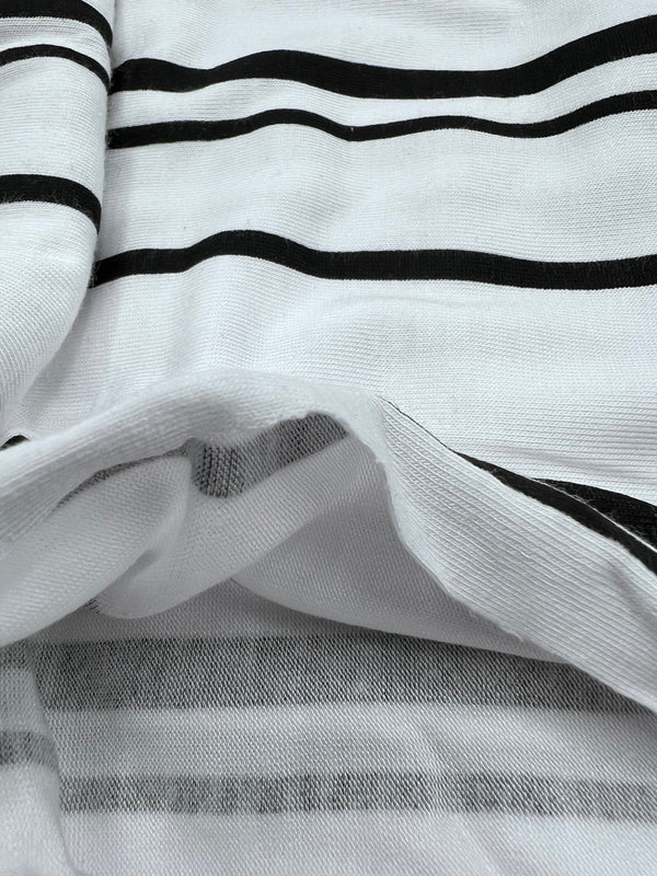 White Black Double Stripe Print Viscose Elastane Fabric