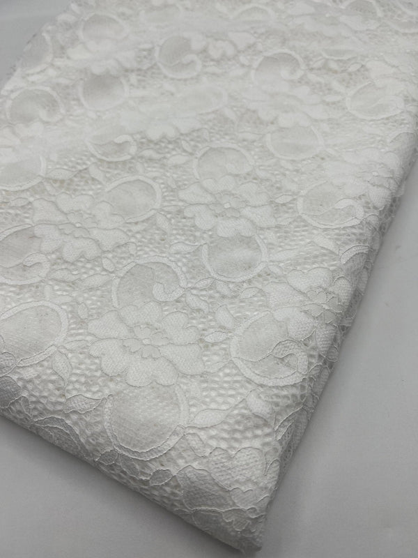 Off White Flower Scalloped Edge Floral Lace Fabric Stretch