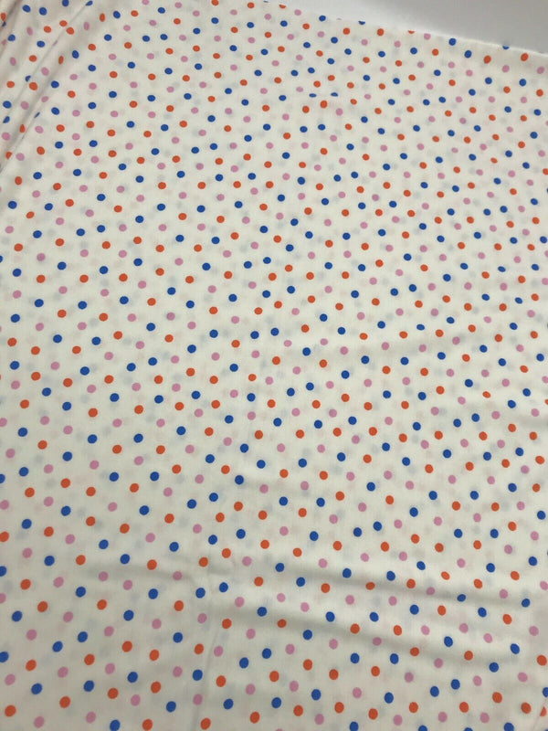 White Multi Polka Dot Viscose Elastane Fabric