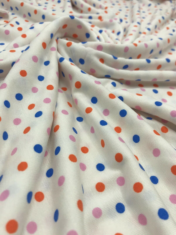 White Multi Polka Dot Viscose Elastane Fabric