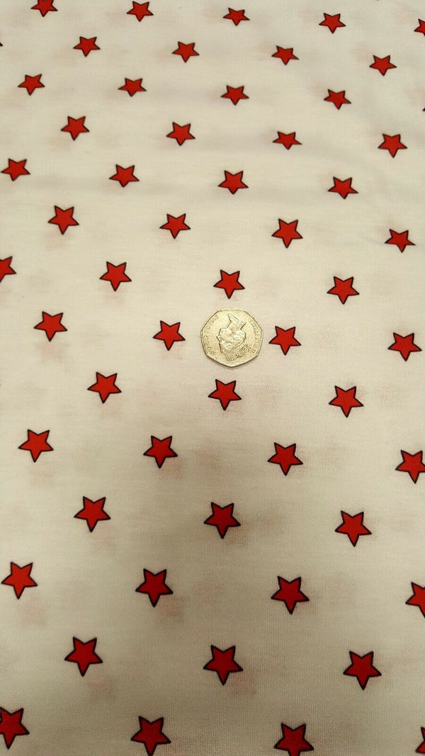 White Red Star Print Spun Poly Stretch Fabric
