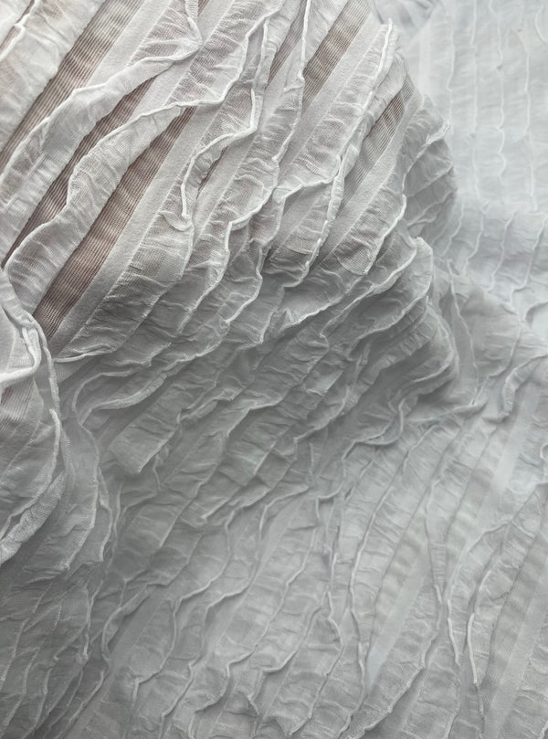 White Ruffle Textured 4 Way Stretch Fabric