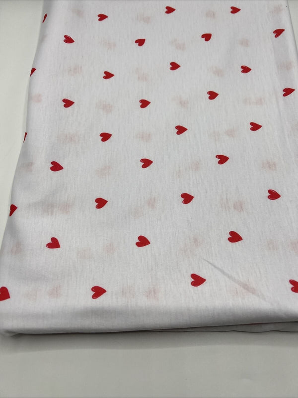 White Small Heart Print Spun Poly Stretch Fabric
