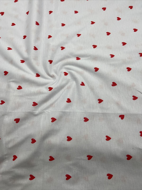 White Small Heart Print Spun Poly Stretch Fabric