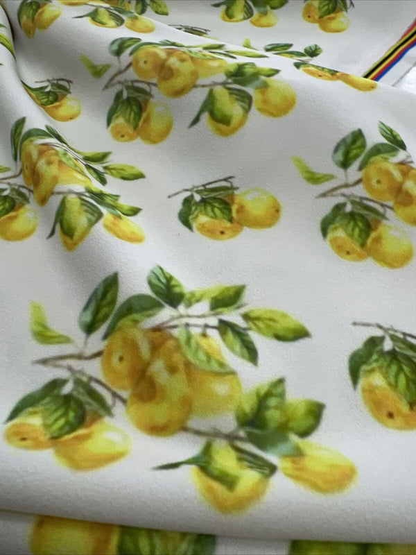 Yellow Fruit Printed Scuba Crepe Jersey Fabric 4 Way Stretch