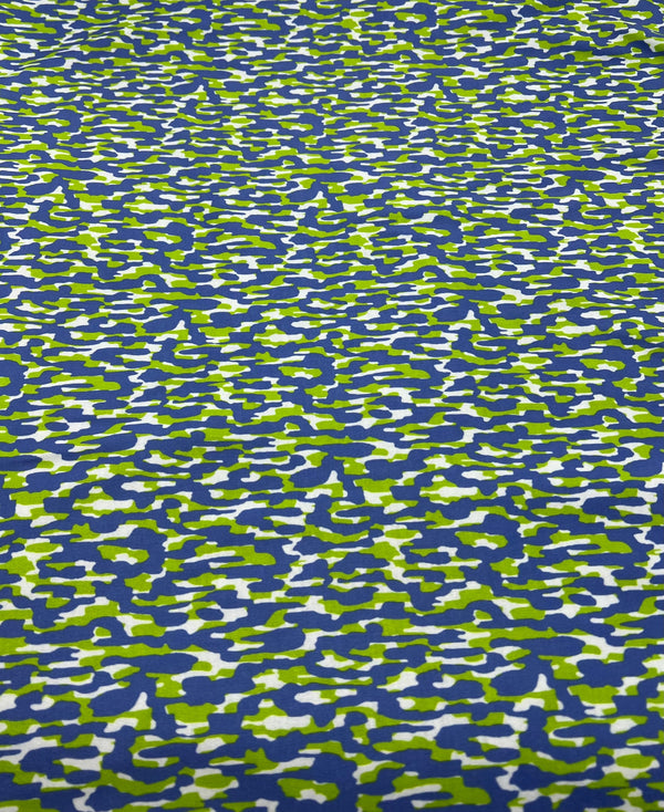Blue Green Multi Mix Print Spun Poly Stretch Fabric
