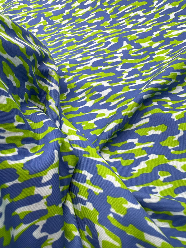 Blue Green Multi Mix Print Spun Poly Stretch Fabric