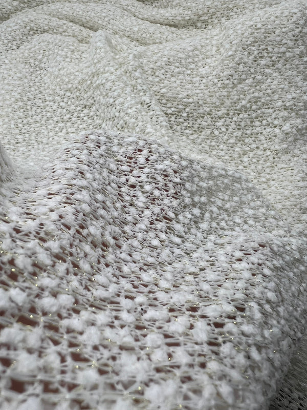 Ivory Boucle Metallic Thread Knit Fabric 2 Way Stretch Fabric