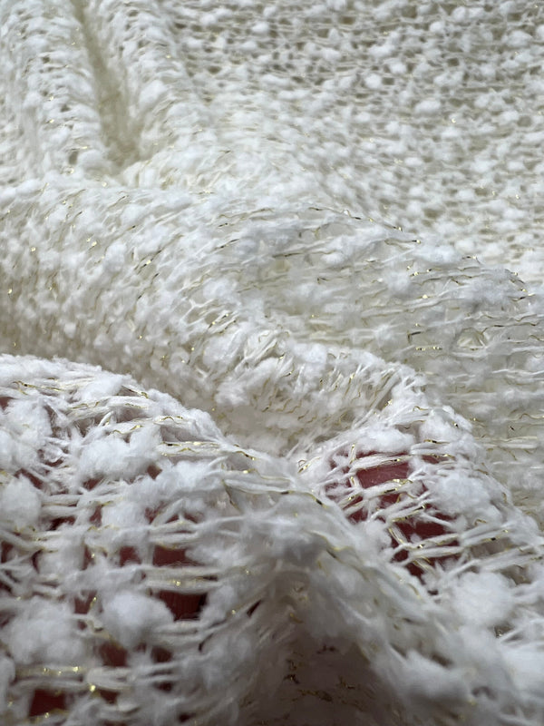 Ivory Boucle Metallic Thread Knit Fabric 2 Way Stretch Fabric