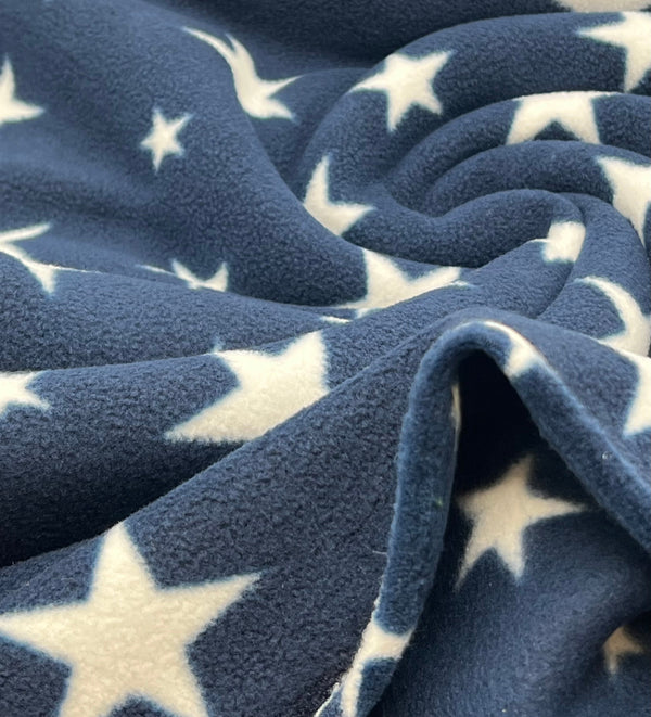Navy Stars Printed Anti-Pil Polar Fleece Fabric Blanket Loungewear