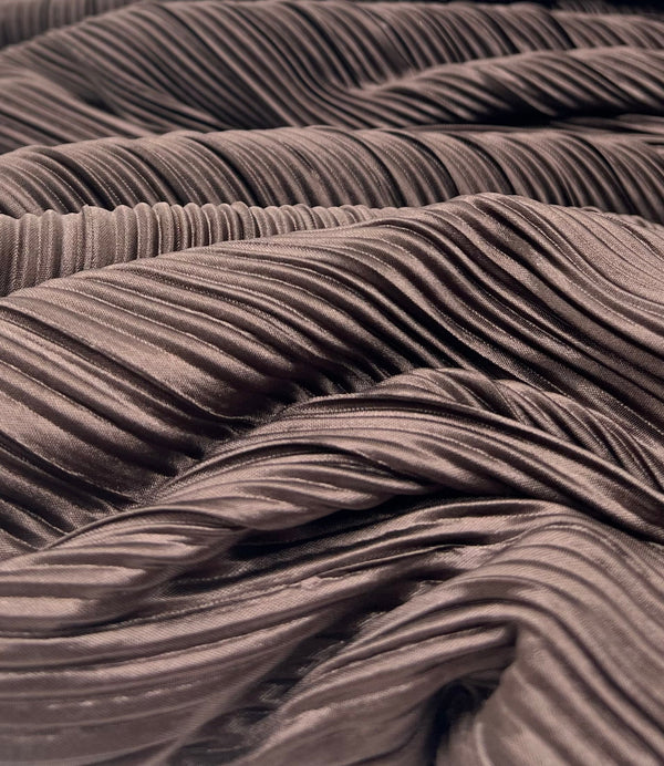 Chocolate Brown Plisse Pleated 2 Way Stretch Fabric