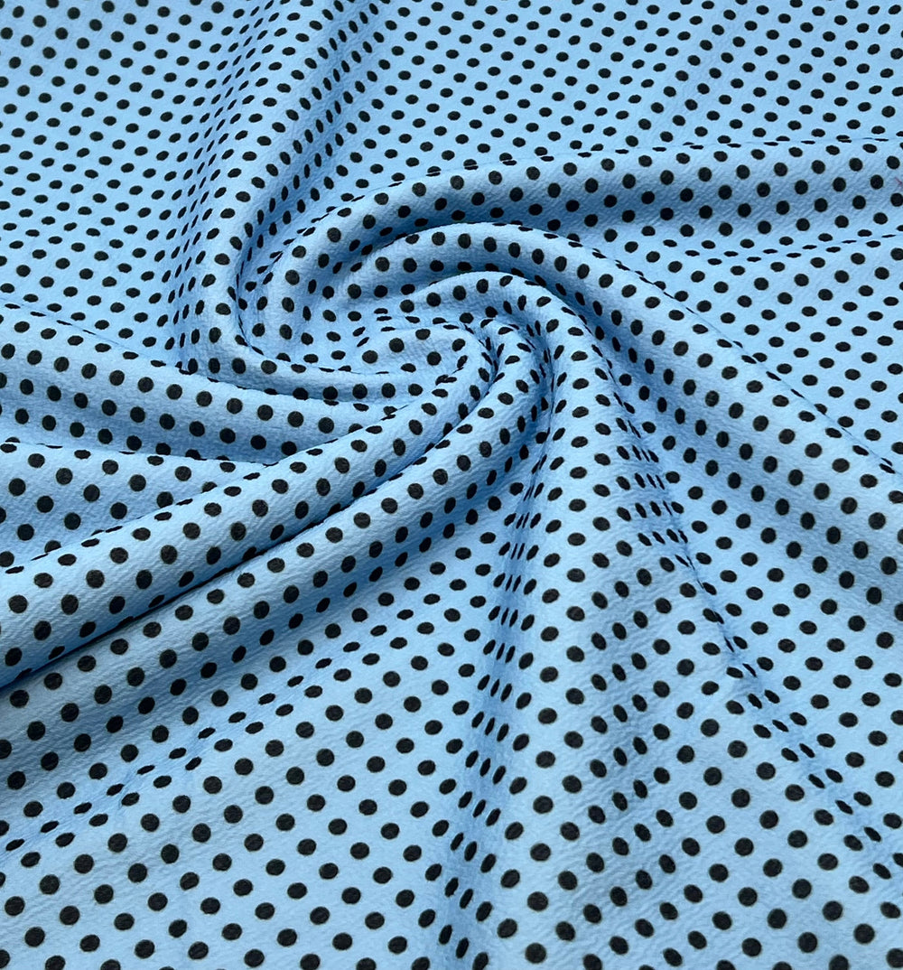 Baby Blue Black Polka Print Liverpool Bullet Stretch Fabric
