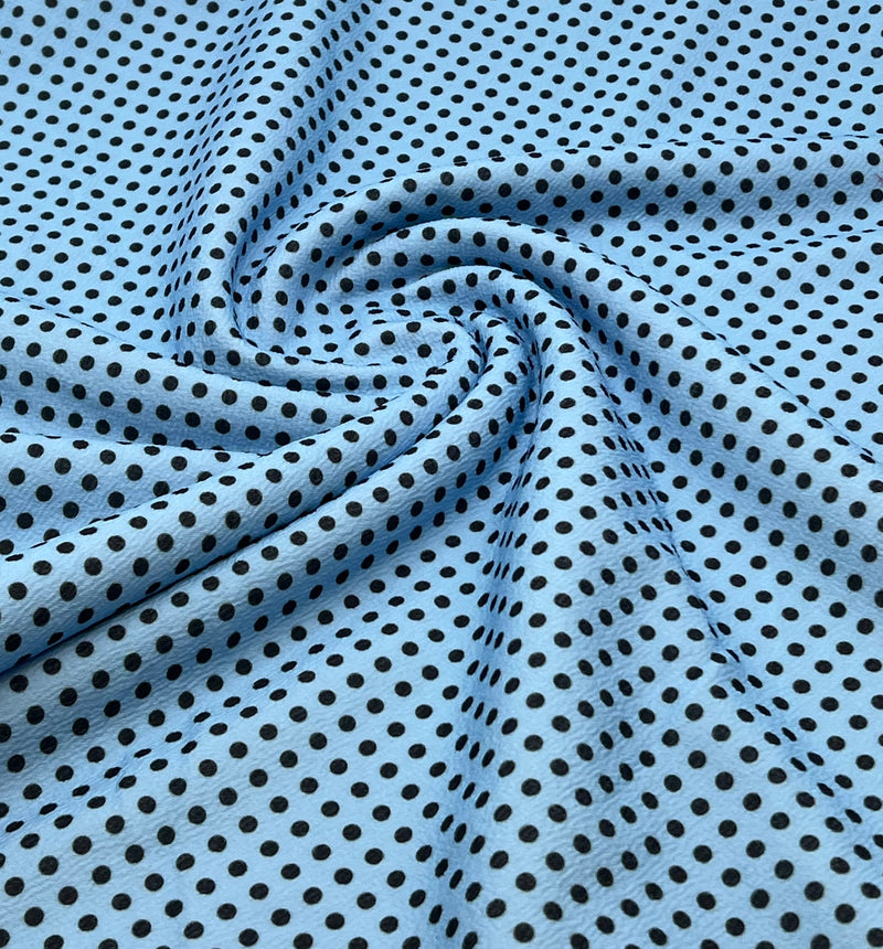 Baby Blue Black Polka Print Liverpool Bullet Stretch Fabric