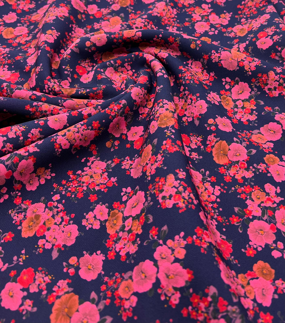 Purple Ditsy Floral Compact Crepe Fabric 2 Way Stretch