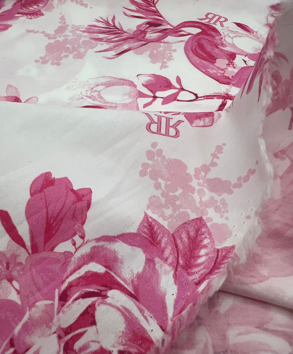 White Pink Floral Lightweight Fabric 130GSM Non Stretch