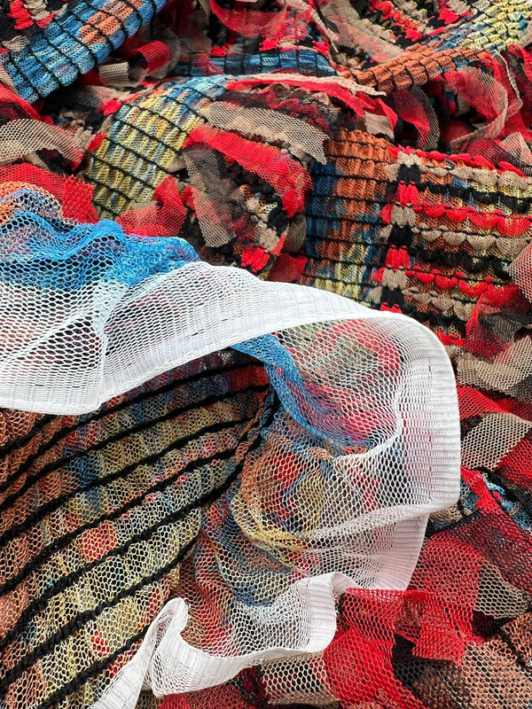 Colorful Mix Textured Mesh Tassel Fabric 2 Way Stretch