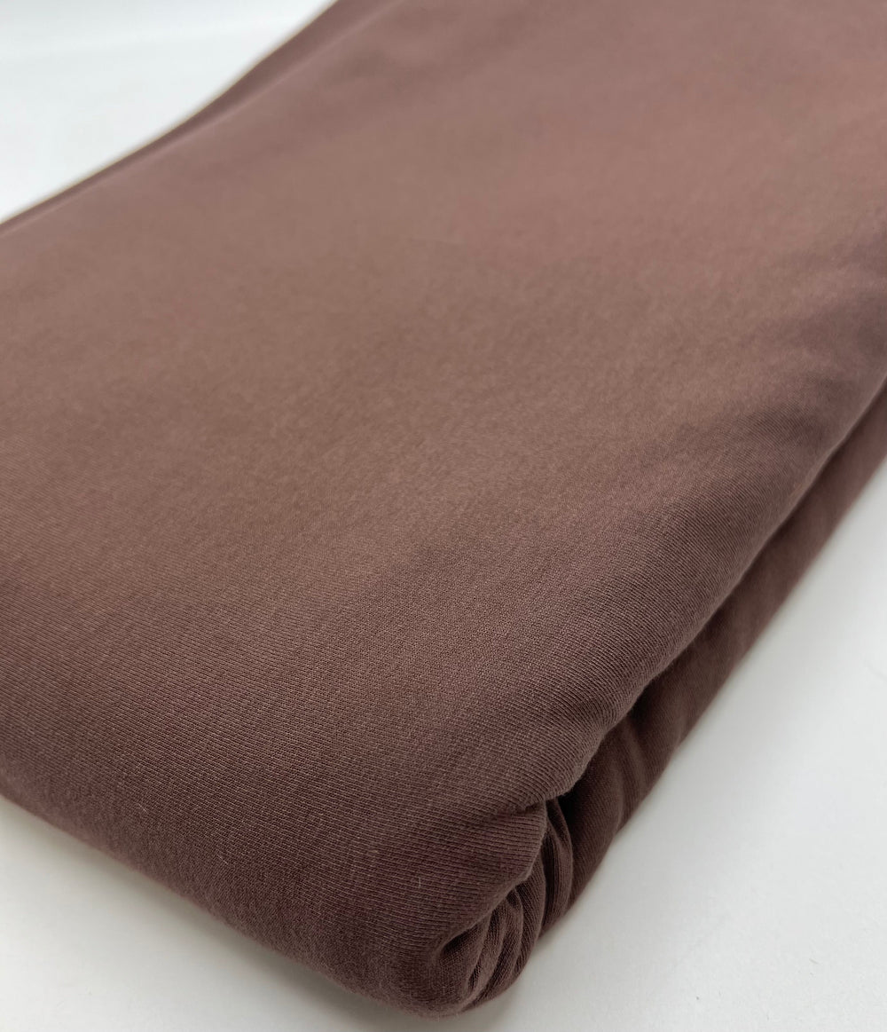 Brown Cotton Stretch Jersey 200 GSM 95/5 Lycra 4 Way Stretch