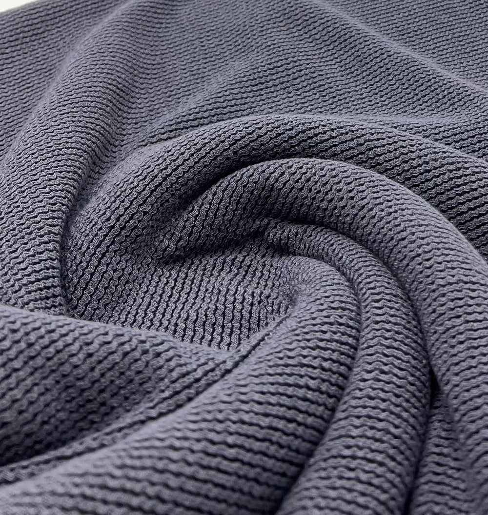 Slate Grey & Black Crinkle Rope Rib Stretch Fabric