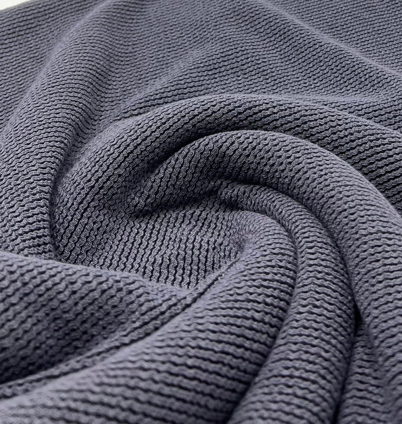 Slate Grey & Black Crinkle Rope Rib Stretch Fabric