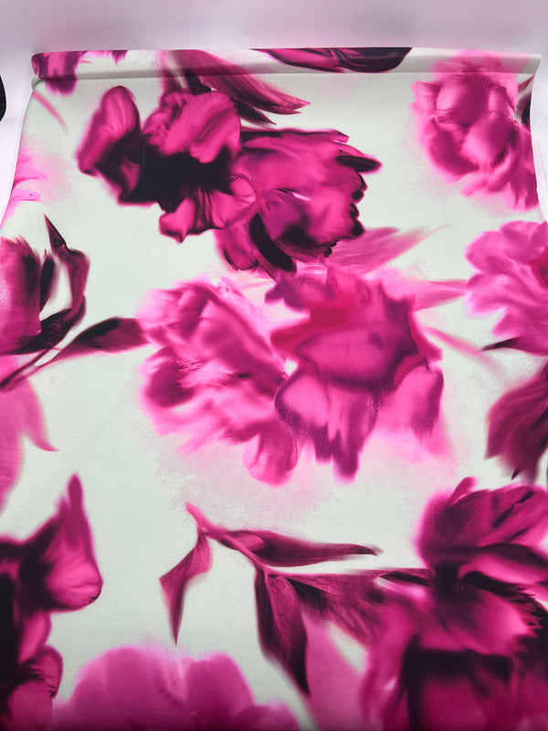 Pink Floral Scuba Foam 3D Mono Jersey Fabric 2 Way Stretch