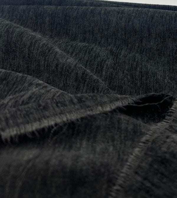 Black Wool Poly Blend Flannel Non Stretch Fabric