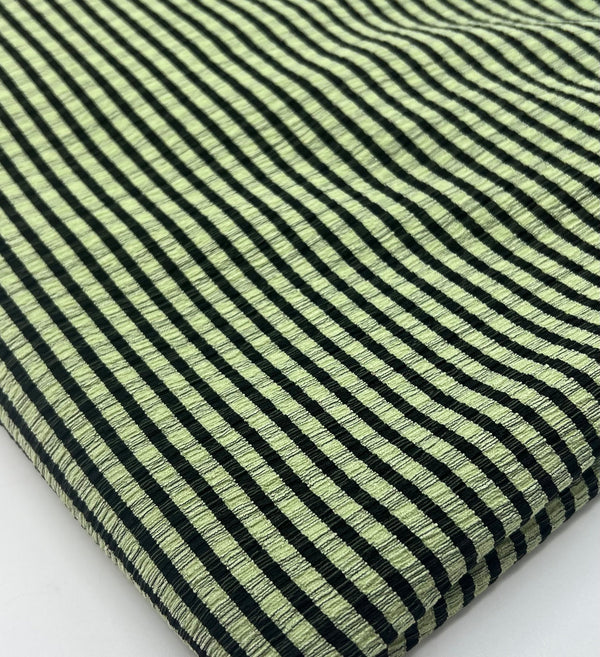 Green Black Gingham Detail Print Lightweight Crinkle Crepe Fabric