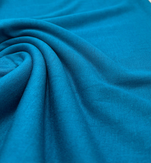 Plain Teal Blue Viscose Elastane Fabric 4 Way Stretch Jersey
