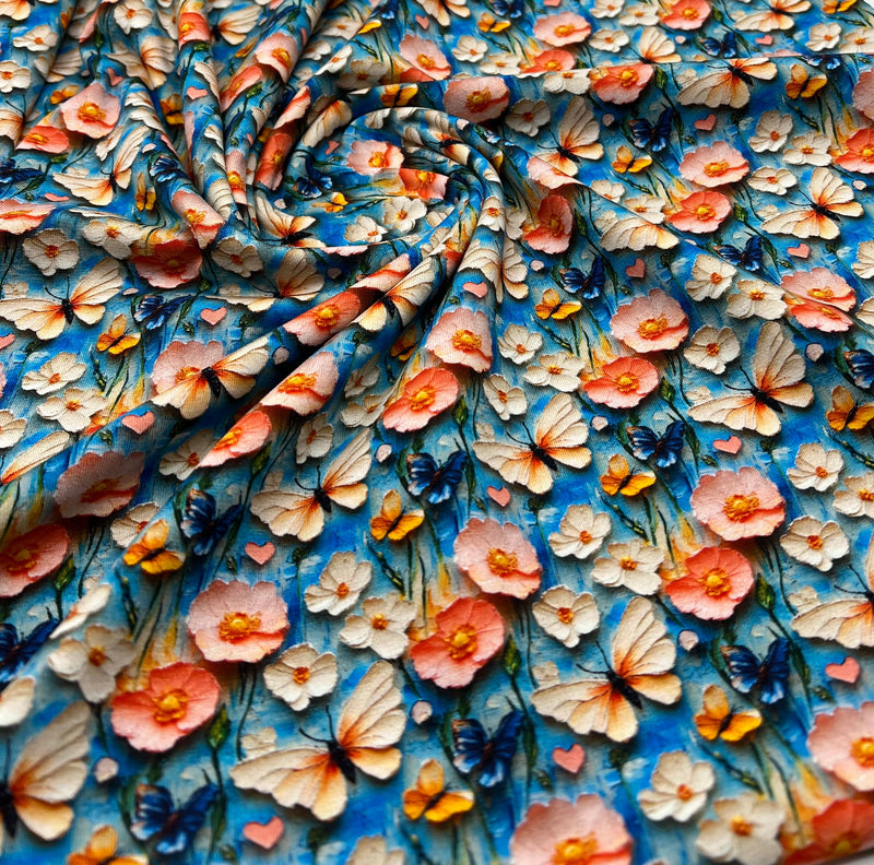 Butterfly Print Cotton Stretch Jersey 200 GSM 95/5 Lycra 4 Way Stretch
