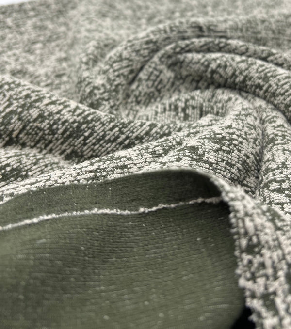 Khaki White Slubbed Knit Textured Stretch Fabric