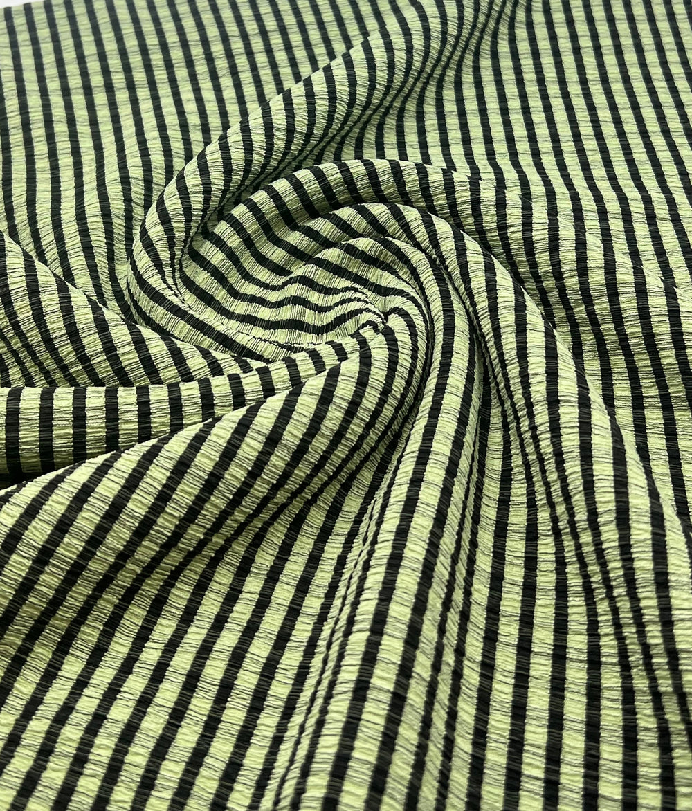 Green Black Gingham Detail Print Lightweight Crinkle Crepe Fabric